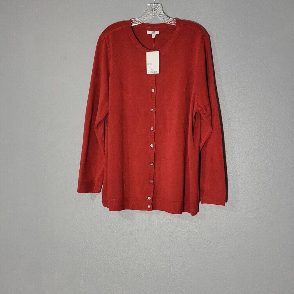 Croft & Barrow Red The Extra Cozy Long Sleeves Cardigans Sz 1X 100% Acrylic